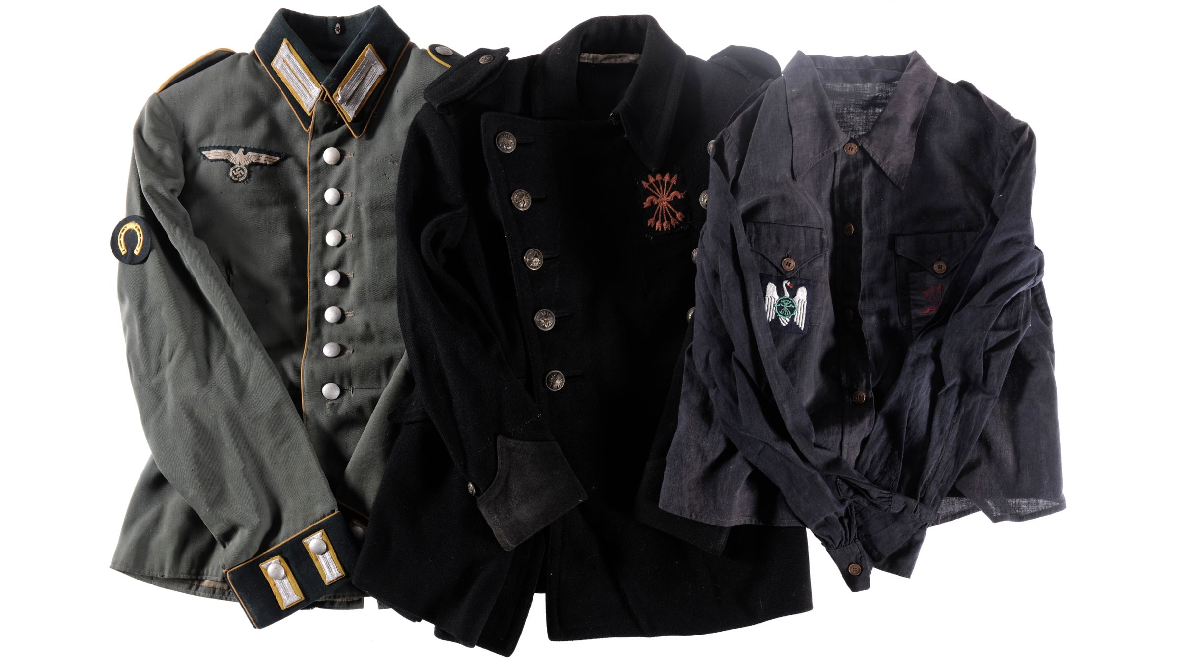 Group of Assorted European Military Style Uniforms and Flag