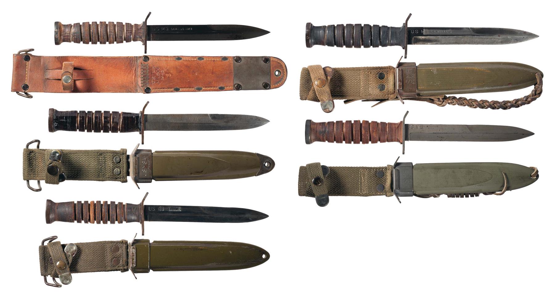 Five U.S. M3 Fighting Knives with Sheaths