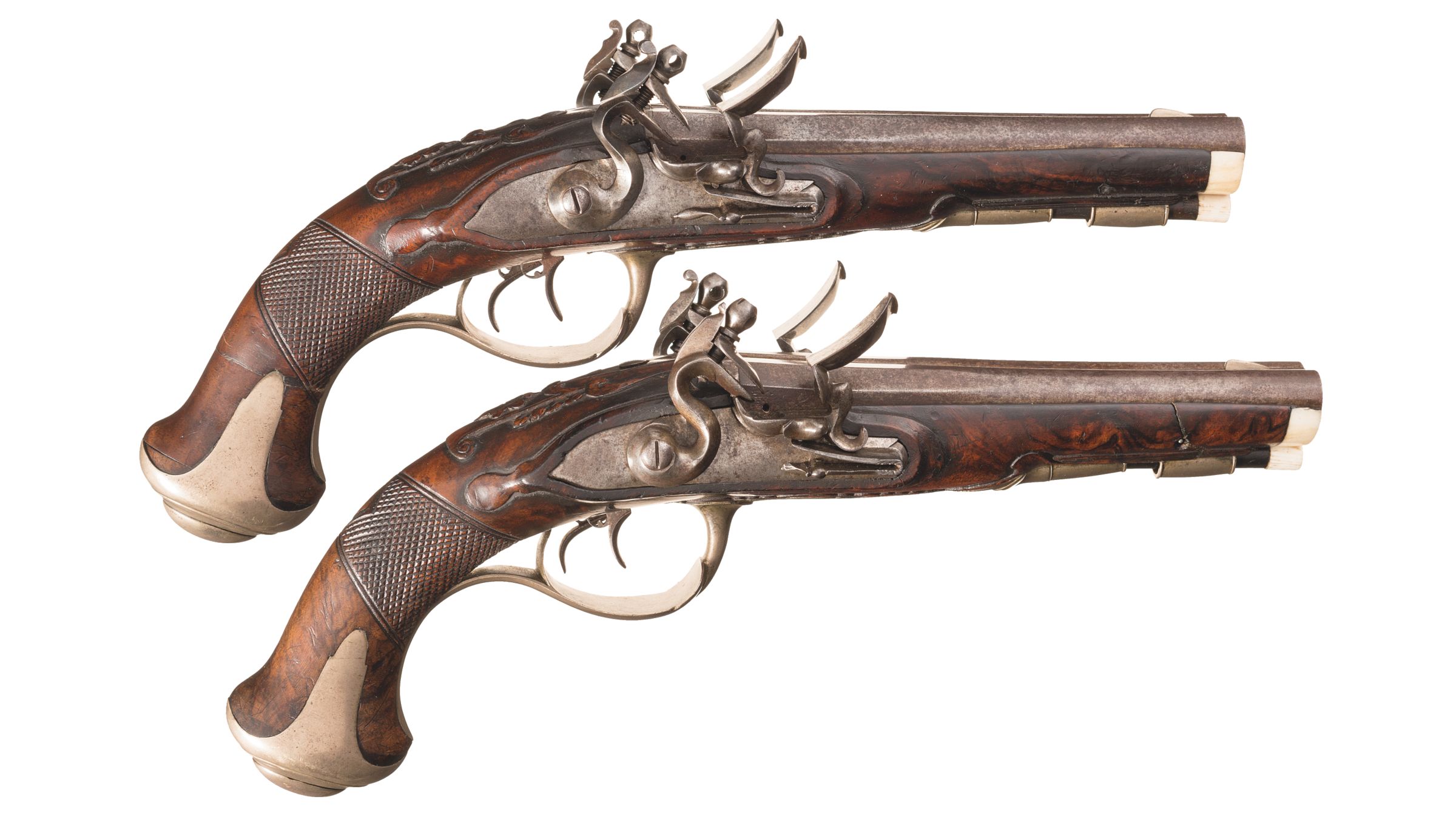 Pair of Double Barrel Flintlock Pistols